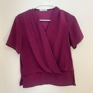 MM Lafleur Purple Wrap Front Blouse Short Sleeve Shirt Size XS